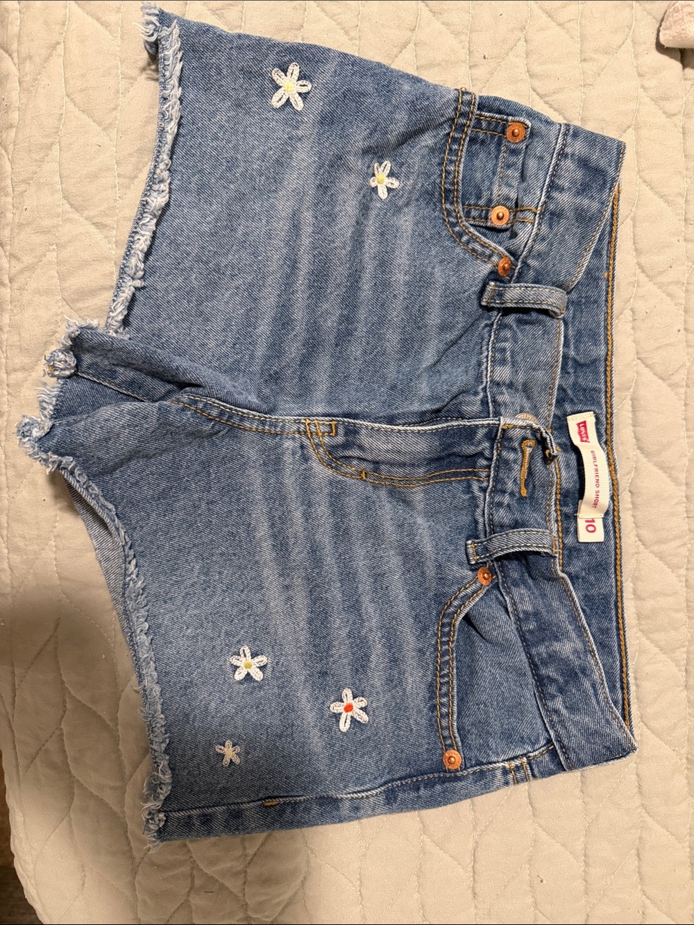 Levi's Light Blue Daisy Embroidered Denim Shorts